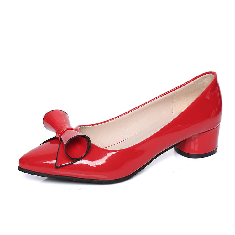 Shoes Small Pointed Bow Thick Heel Mid-heel Shoes Shallow Mouth