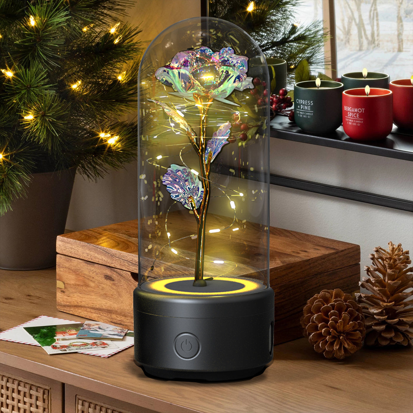 Creative 2 In 1 Rose Flowers LED Light with Bluetooth Speaker