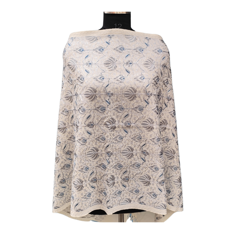 WOMENS FINE WOOL, NALKI EMBROIDERY  STOLE WHITE