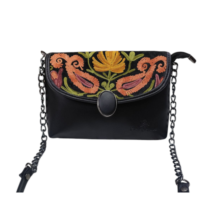 Kashmiri York Pound Hand Bag With Sling And Aari Work