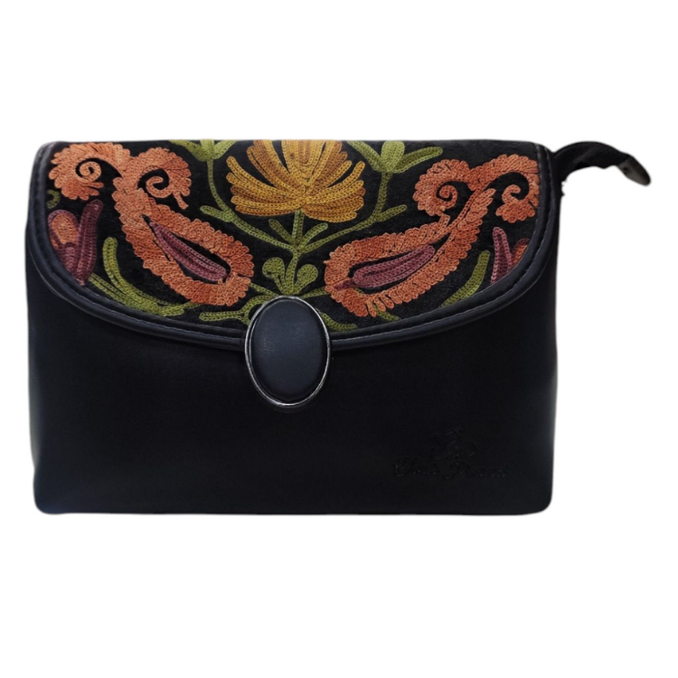 Kashmiri York Pound Hand Bag With Sling And Aari Work