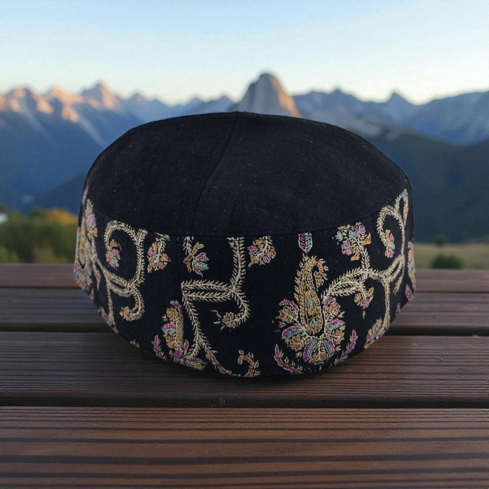 Pure Pashmina Black Hand Embroidered Voltiger Shawl Wrap