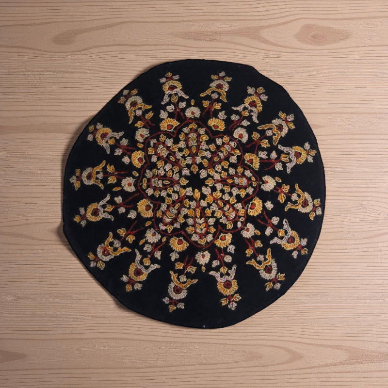 Semi-Pashmina Royal Black Multi-Colored Sozni Hand Work Embroidered Shawl | Voltiger