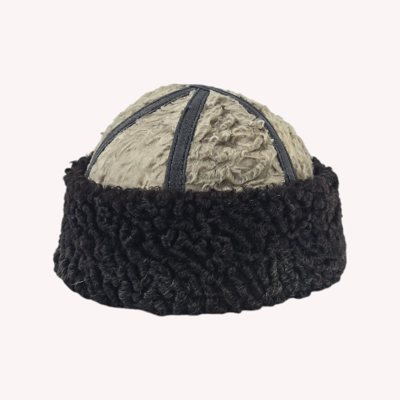 Voltiger Premium Black Karakul Leather 6-Panel Segment Cap