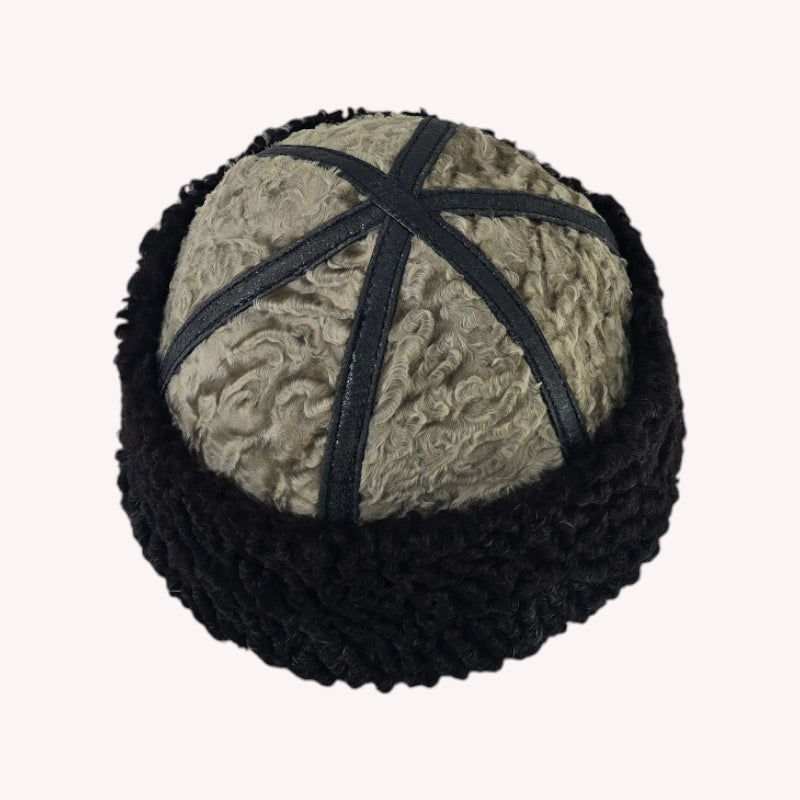 Voltiger Premium Black Karakul Leather 6-Panel Segment Cap