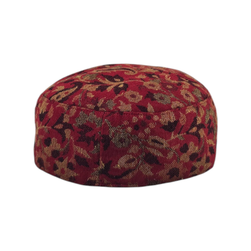 Red Kashmiri Kani Wool Embroidered Traditional Cap by Voltiger