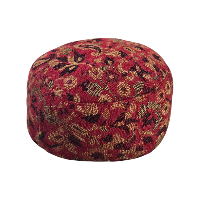 Red Kashmiri Kani Wool Embroidered Traditional Cap by Voltiger