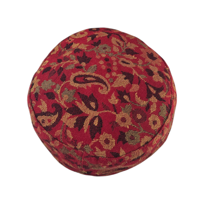 Red Kashmiri Kani Wool Embroidered Traditional Cap by Voltiger