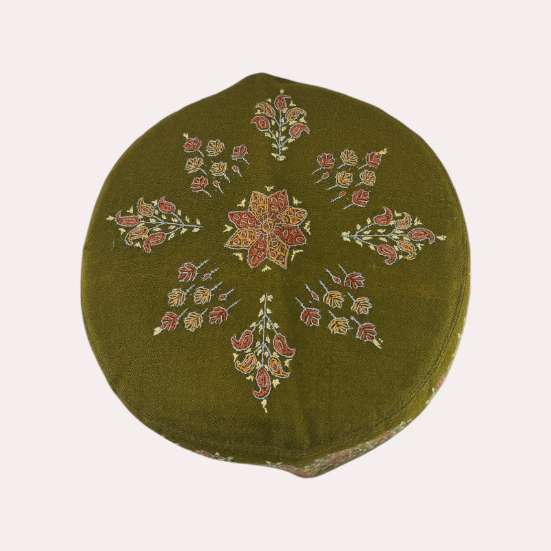Voltiger Green Semi Pashmina Embroidered Winter Cap
