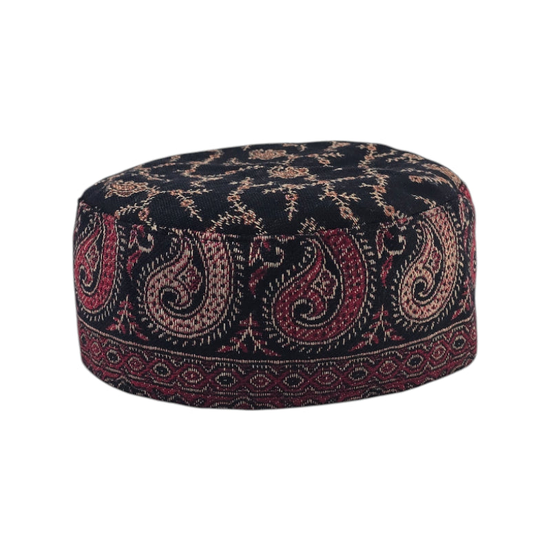 Kashmiri Kani Wool Blend Cap - Multicolored Floral Handloom Design