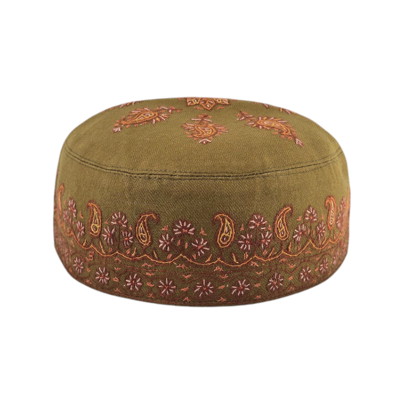 Voltiger Green Multi-Colored Semi-Pashmina Kashmiri Embroidered Cap