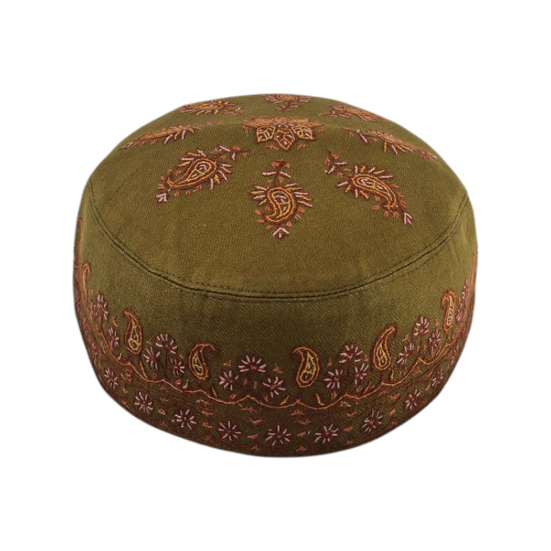Voltiger Green Multi-Colored Semi-Pashmina Kashmiri Embroidered Cap