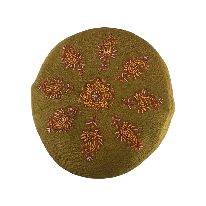 Voltiger Green Multi-Colored Semi-Pashmina Kashmiri Embroidered Cap