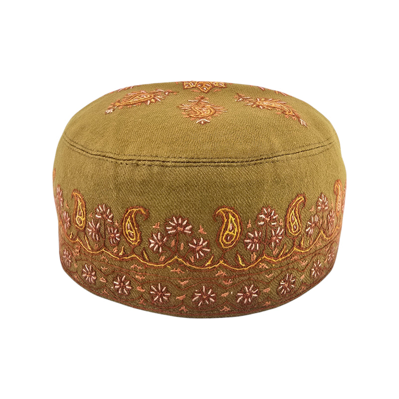 Voltiger Green Multi-Colored Semi-Pashmina Kashmiri Embroidered Cap