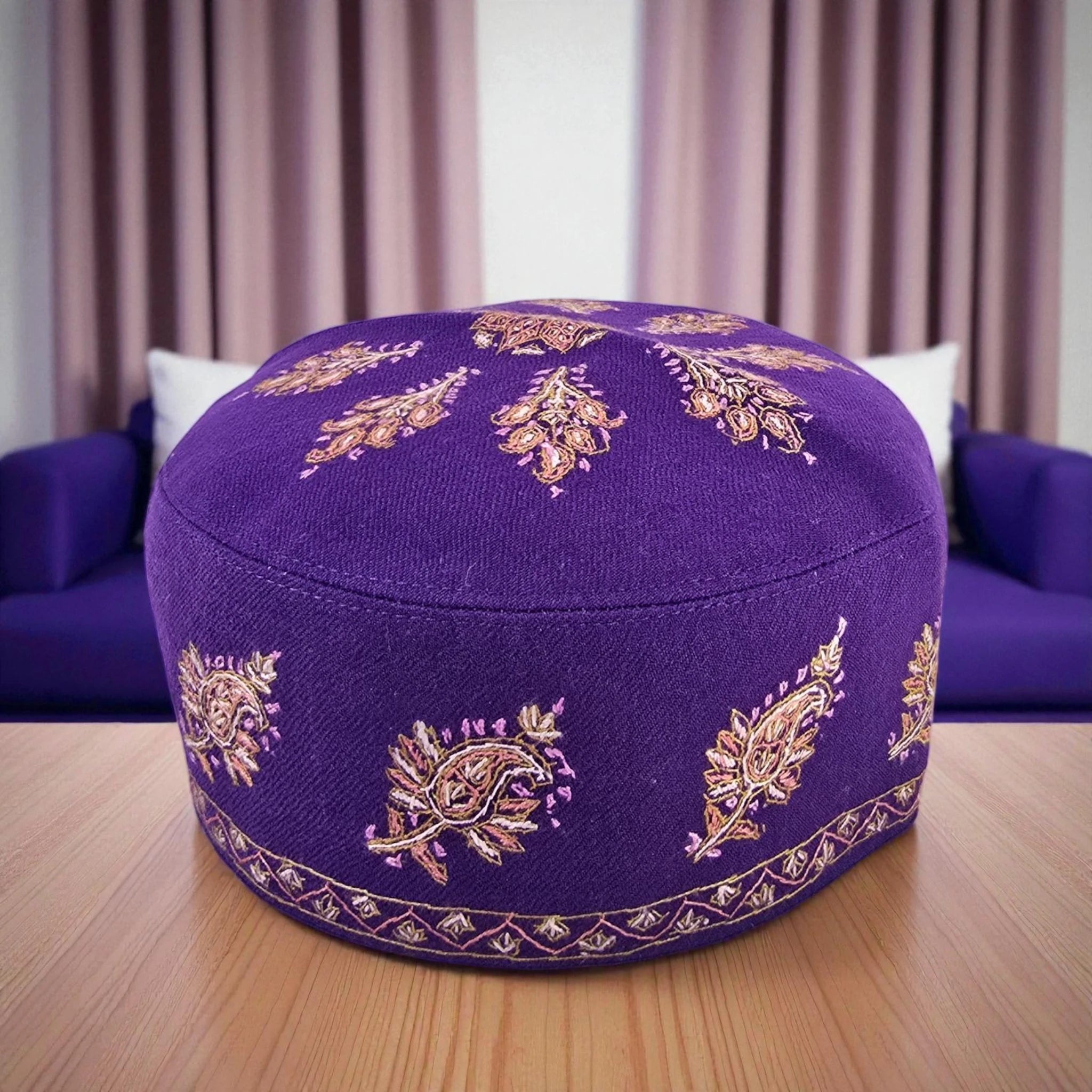 Premium Hand-Embroidered Sozni Woolen Cap