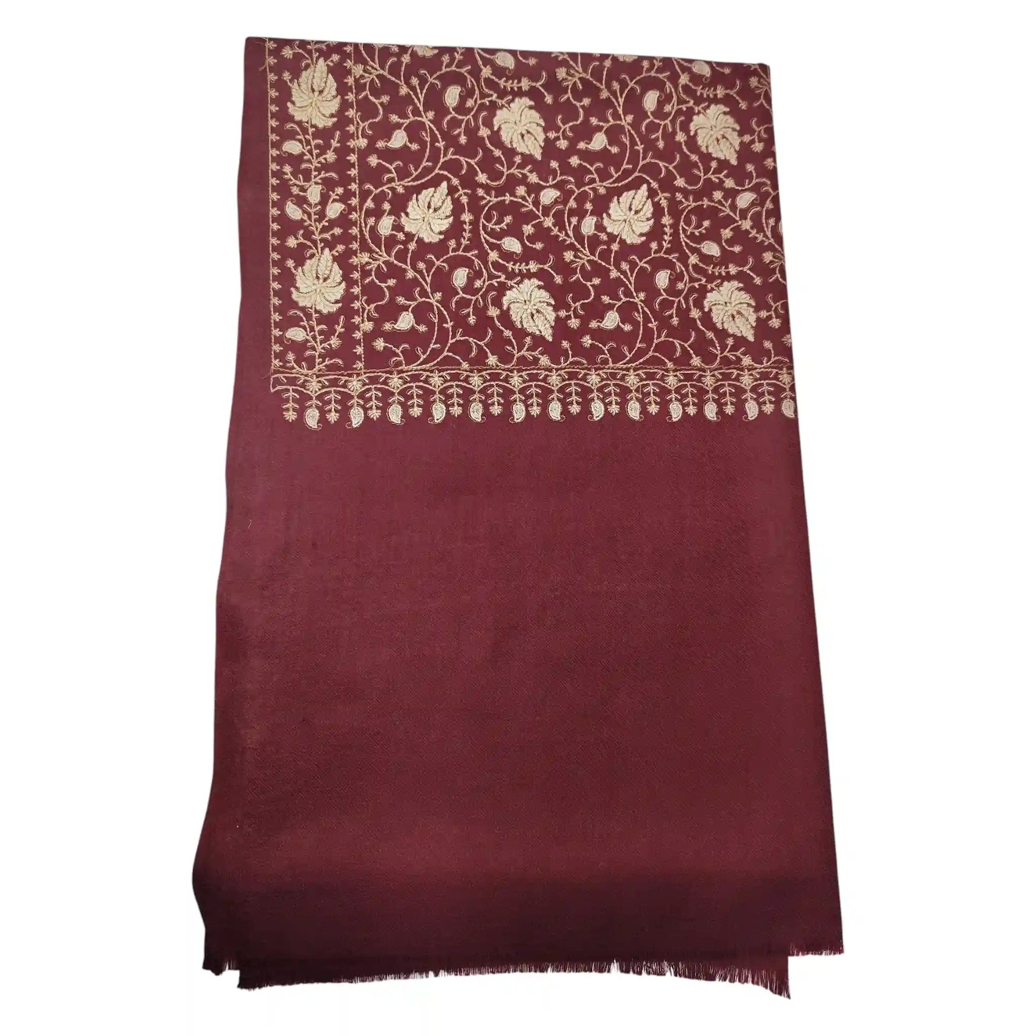 Fine Wool Computer Sozni Work Shawl - Maroon