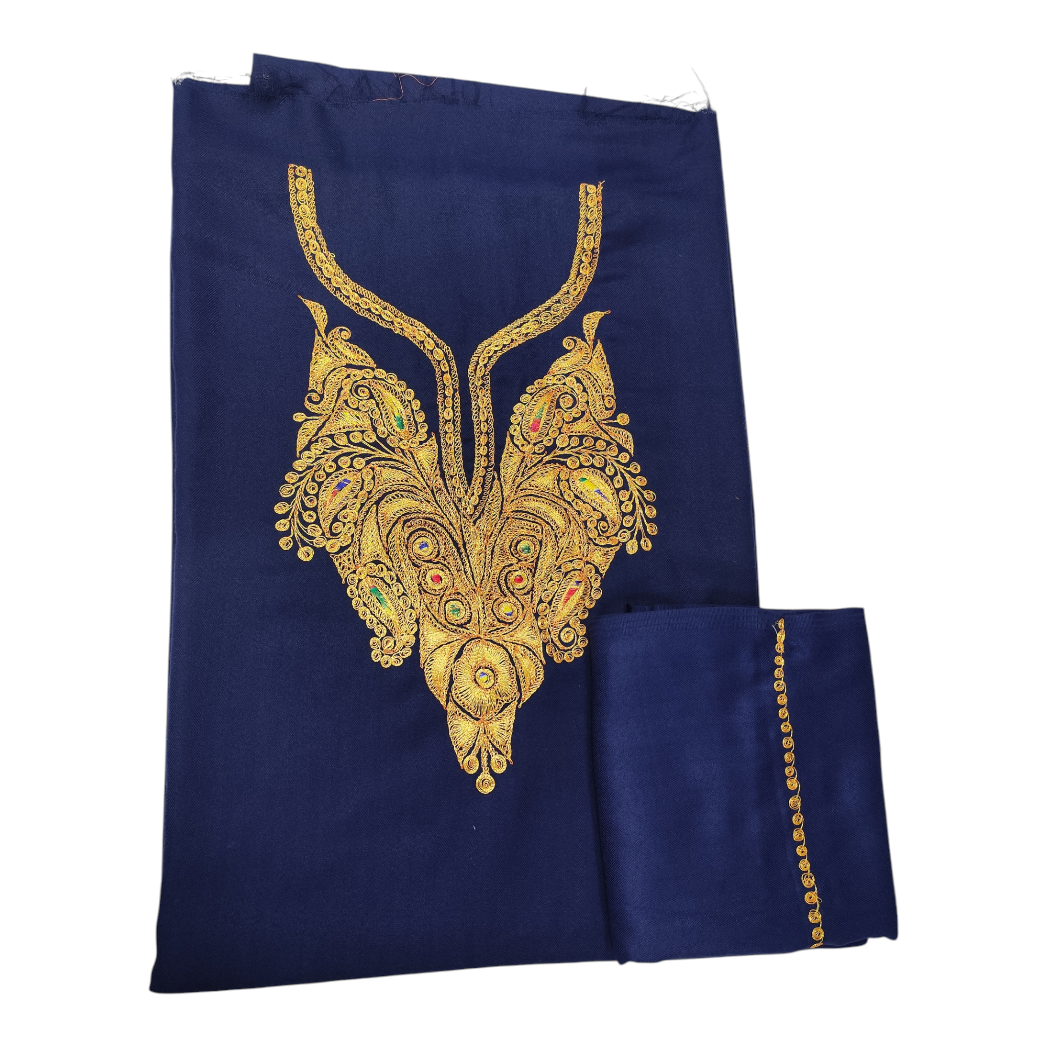 Kashmiri Teli Work Three-Piece Suit - Navy Blue