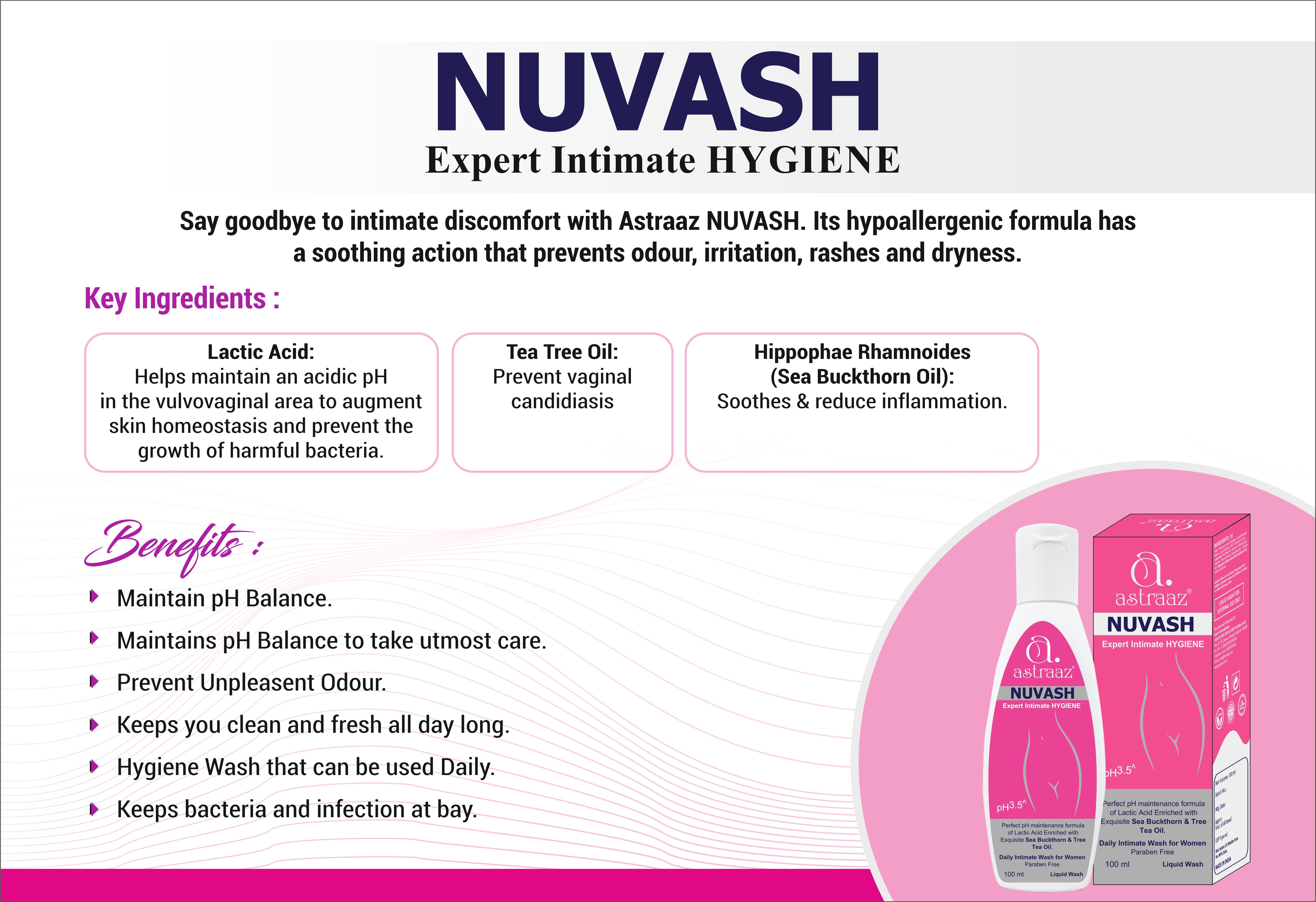 Astraaz NUVASH Daily Intimate Hygiene Wash - Hypoallergenic & Soothing