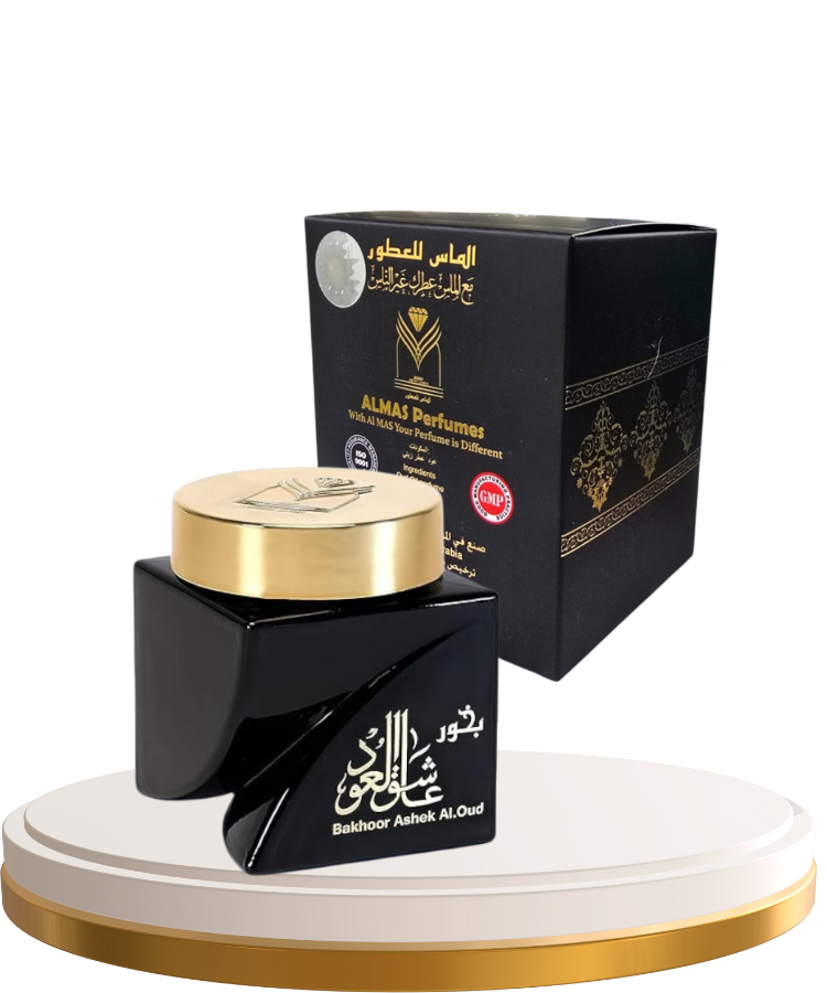 Almas Perfumes Bakhoor Incense Ashek al Oud, Authentic Arabic Wood Chip Bakhoor Incense Aroma Lasts All Day Long Perfect for Prayers, Ceremony, Meditation