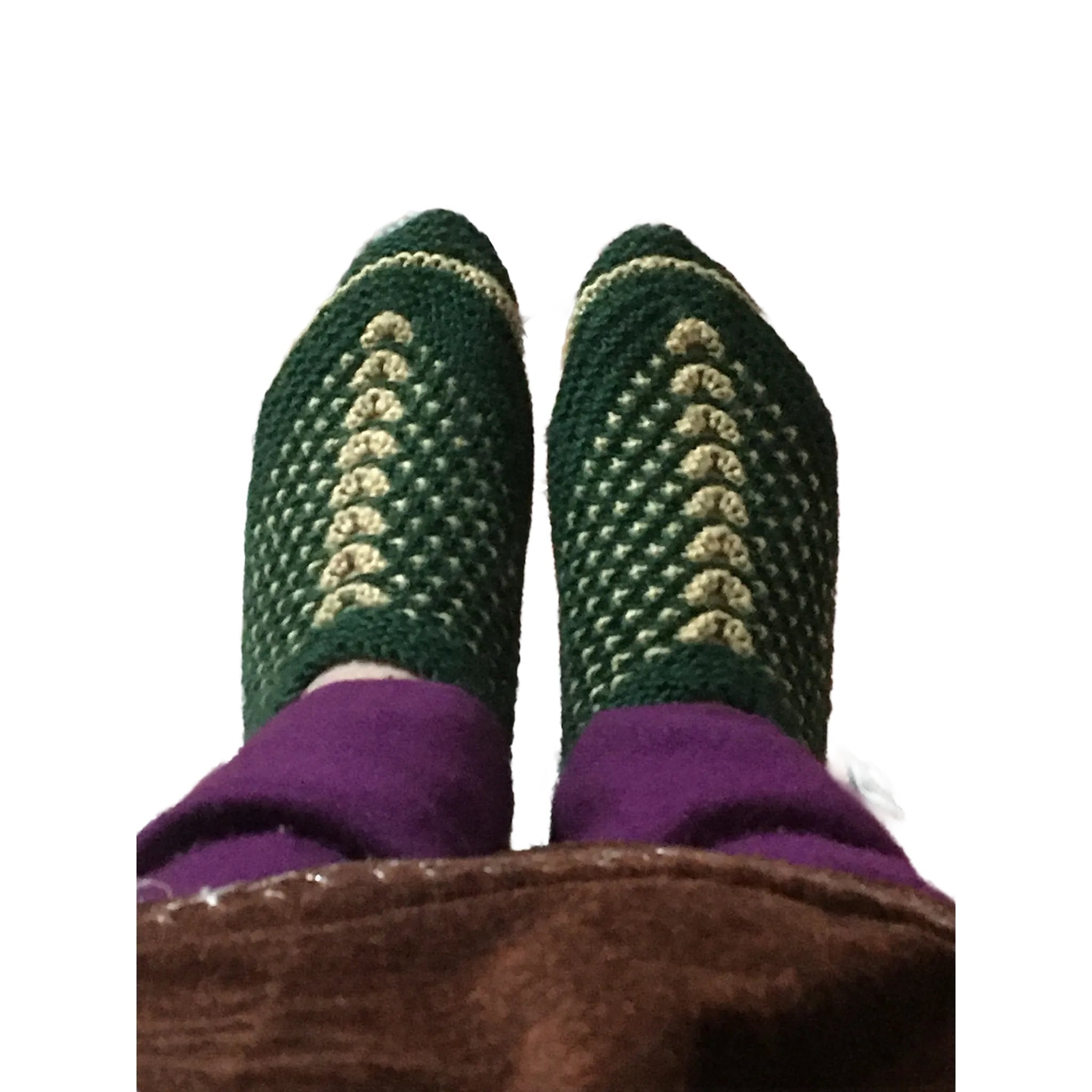 Handmade Knitted Booties - Nylon Wool Blend, Green and Golden
