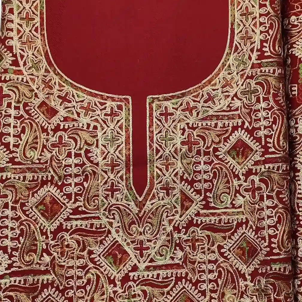 Three Piece Suit with Nalkey Embroidery - Maroon