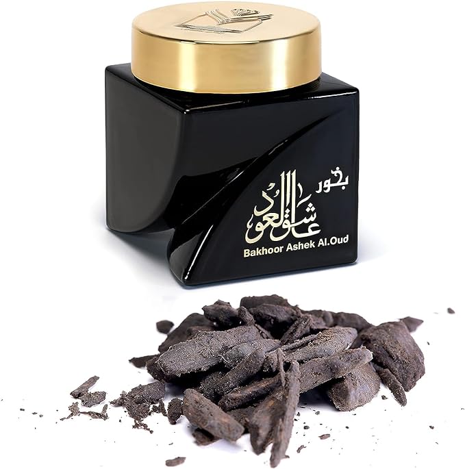 Almas Perfumes Bakhoor Incense Ashek al Oud, Authentic Arabic Wood Chip Bakhoor Incense Aroma Lasts All Day Long Perfect for Prayers, Ceremony, Meditation