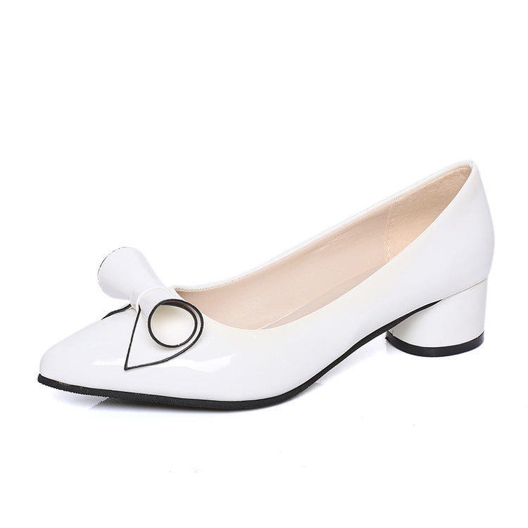Shoes Small Pointed Bow Thick Heel Mid-heel Shoes Shallow Mouth