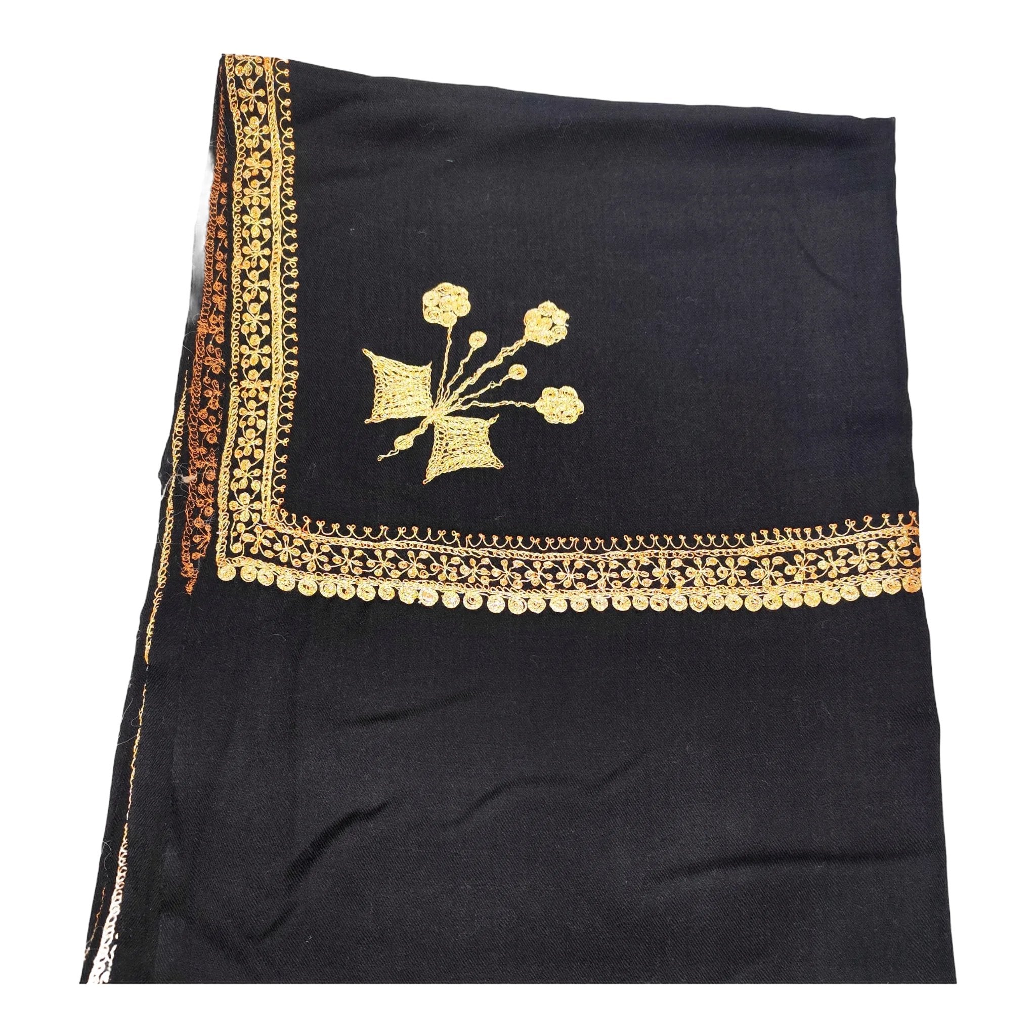 Kashmiri Machine-Embroidered Teli Work Fine Wool Blend Stole - Black