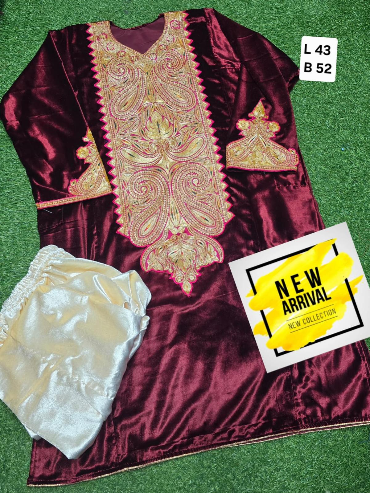 Phiran 2pc Cord Set with Zari Patches in Roman Velvet & Makhmal