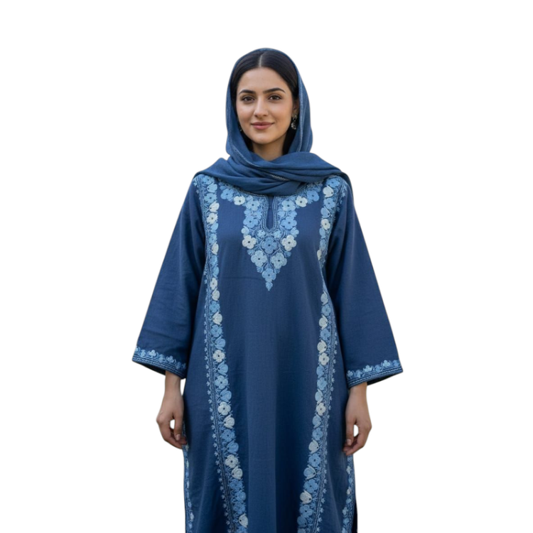 Traditional Kashmiri Pharen - Warm Deep blue