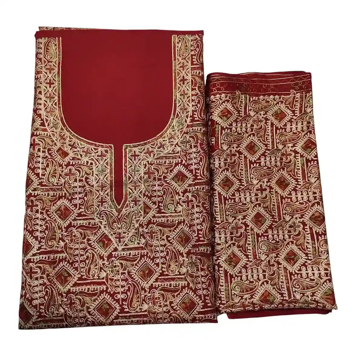 Three Piece Suit with Nalkey Embroidery - Maroon
