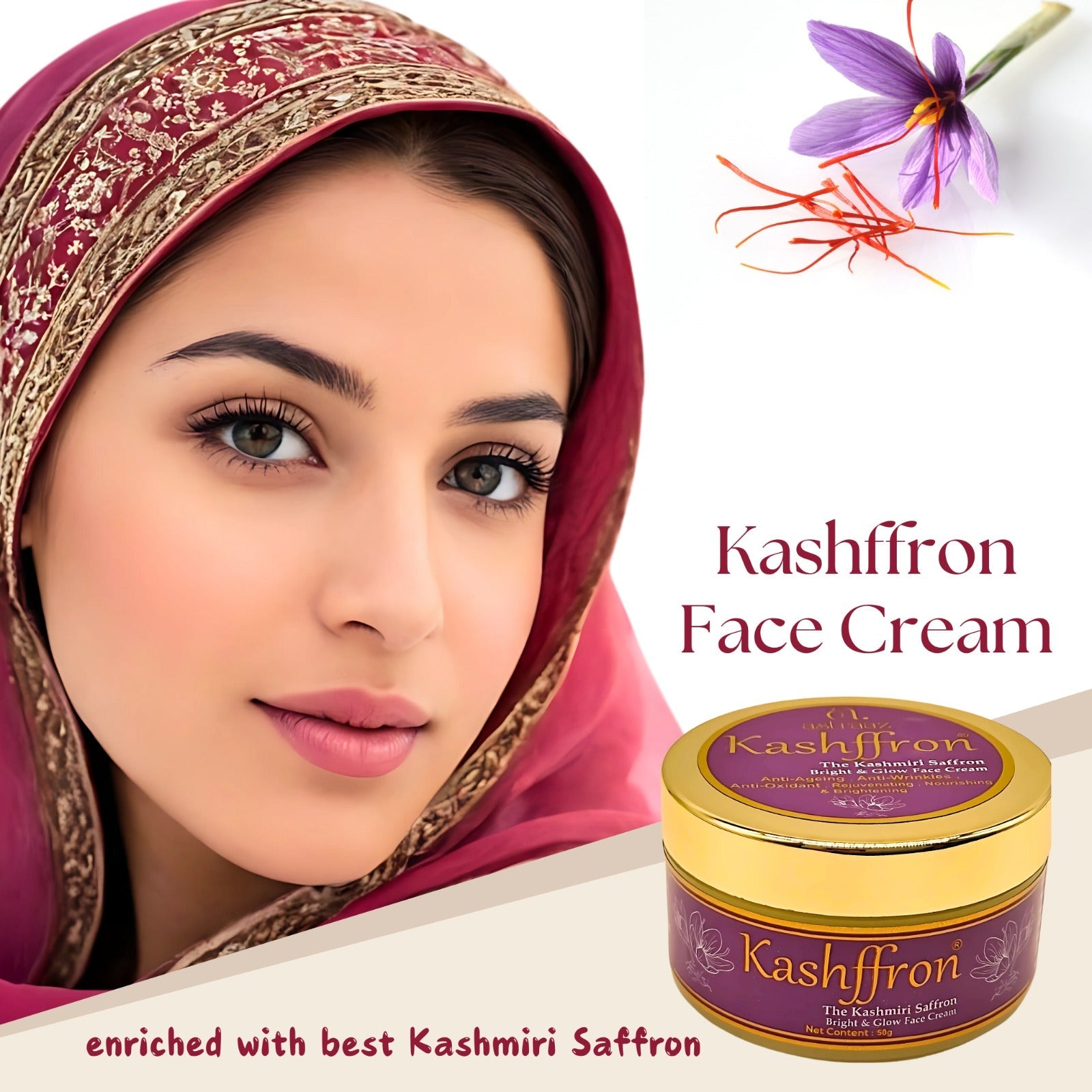 Astraaz Kashffron Saffron Glow Face Cream with Kashmiri Saffron for Brighter, Even Skin Tone