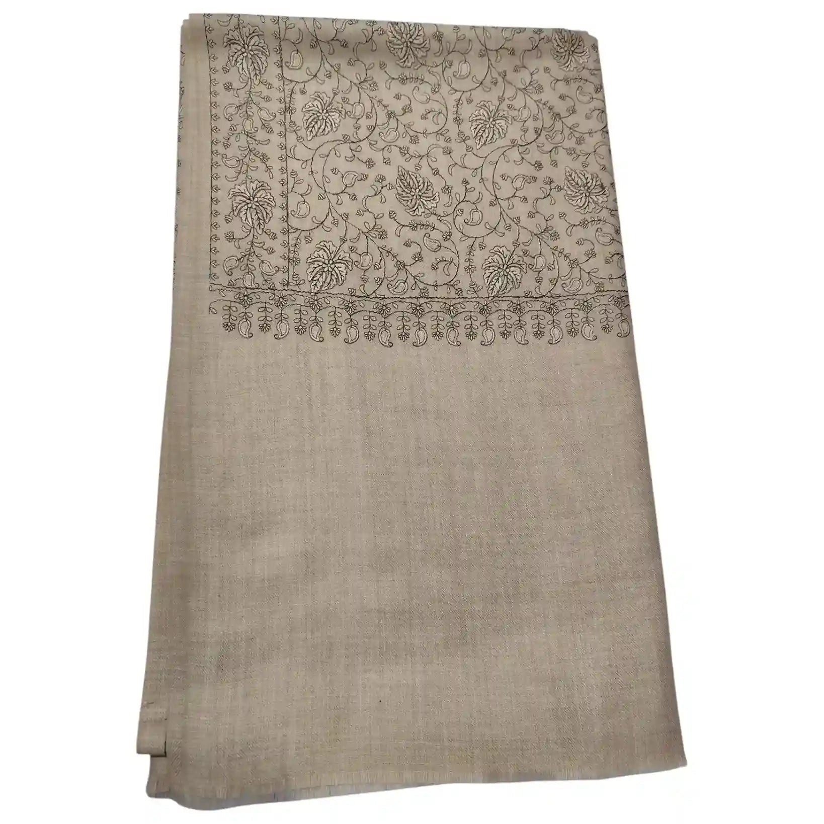 Kashmiri Fine Wool Computer Sozni Work Shawl, Beige