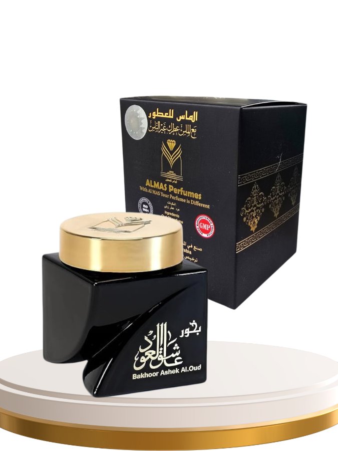 Almas Perfumes Bakhoor Incense Ashek al Oud, Authentic Arabic Wood Chip Bakhoor Incense Aroma Lasts All Day Long Perfect for Prayers, Ceremony, Meditation