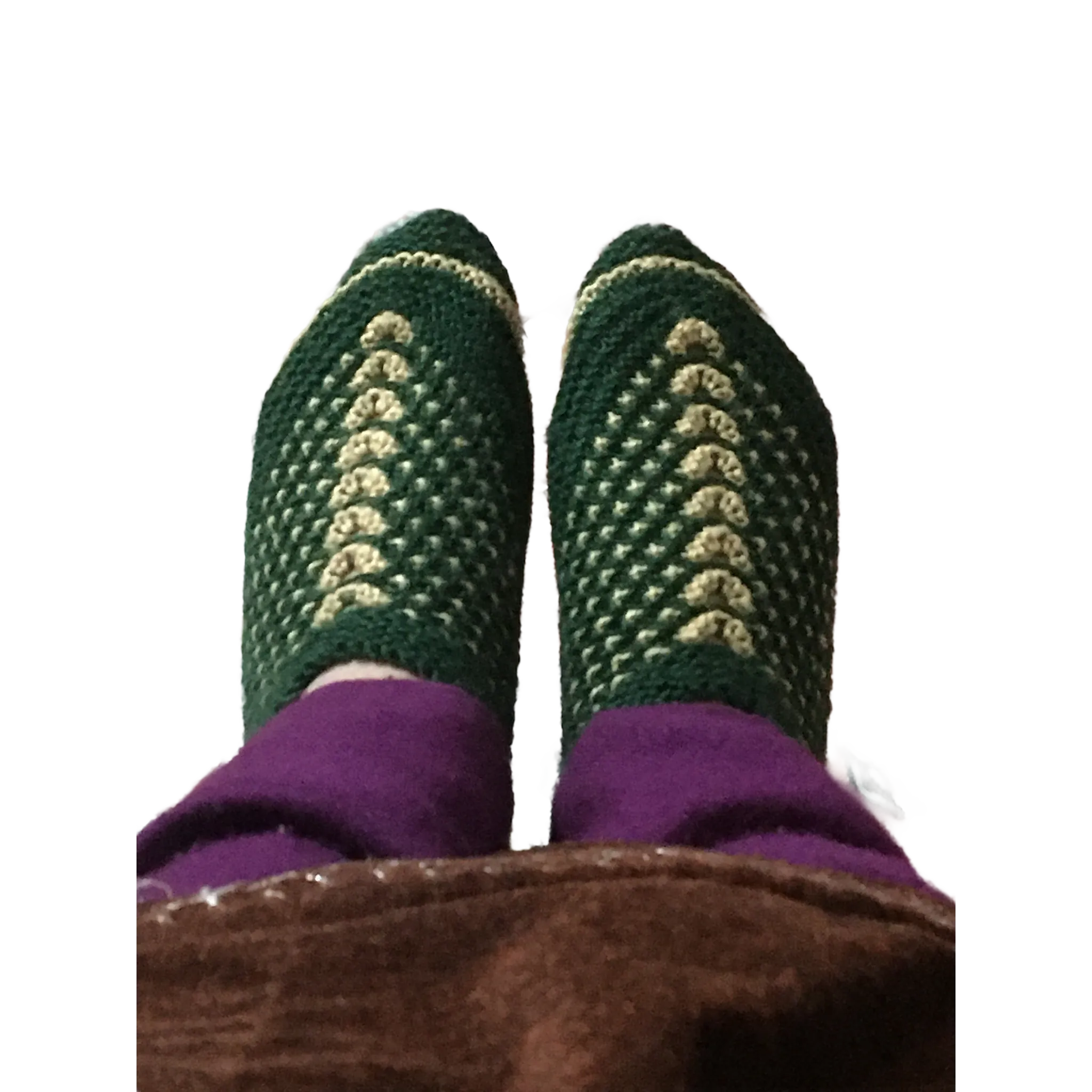 Handmade Knitted Booties - Nylon Wool Blend, Green and Golden