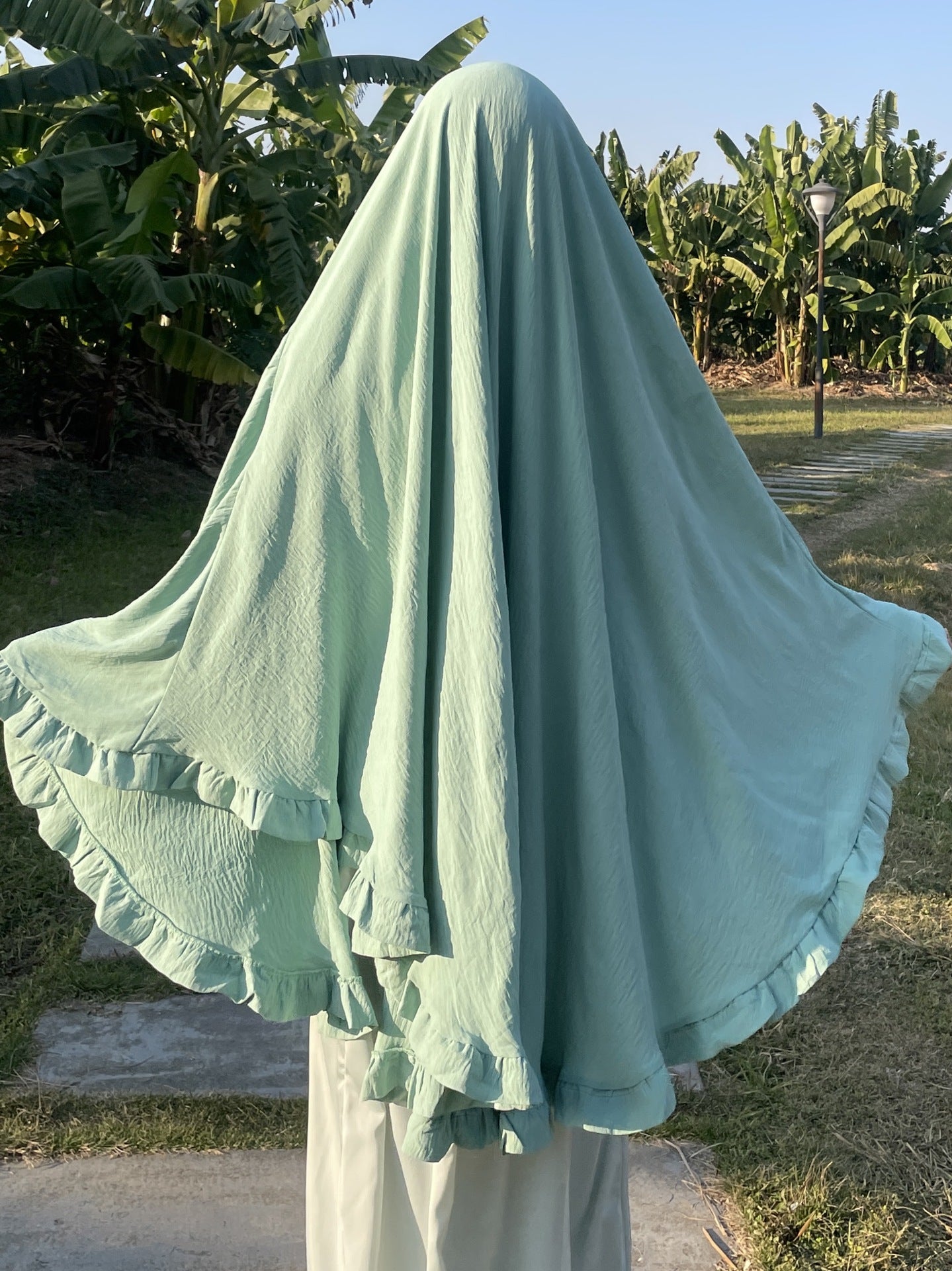 Pure Color Ruffles Big Swing Headscarf Middle East Solid Color