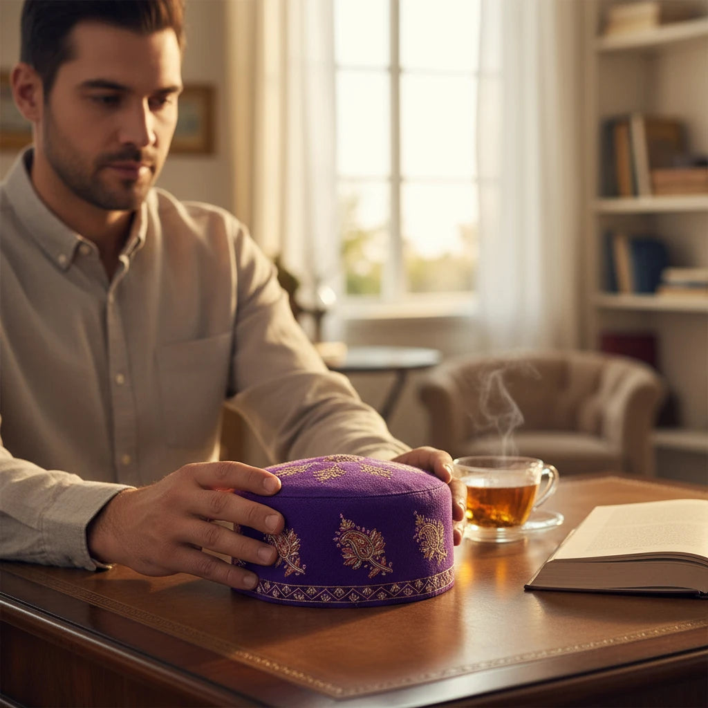 Premium Hand-Embroidered Sozni Woolen Cap