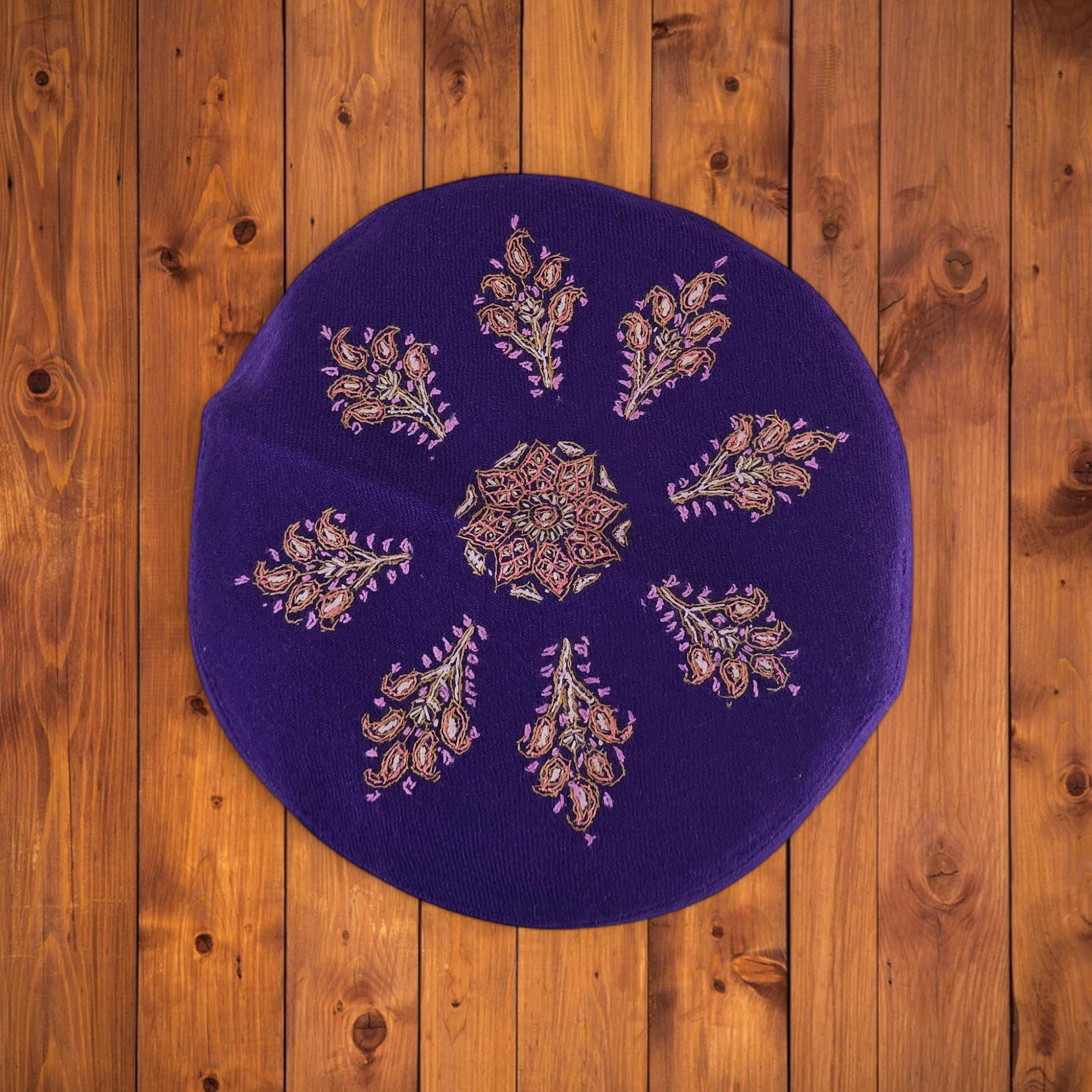 Premium Hand-Embroidered Sozni Woolen Cap