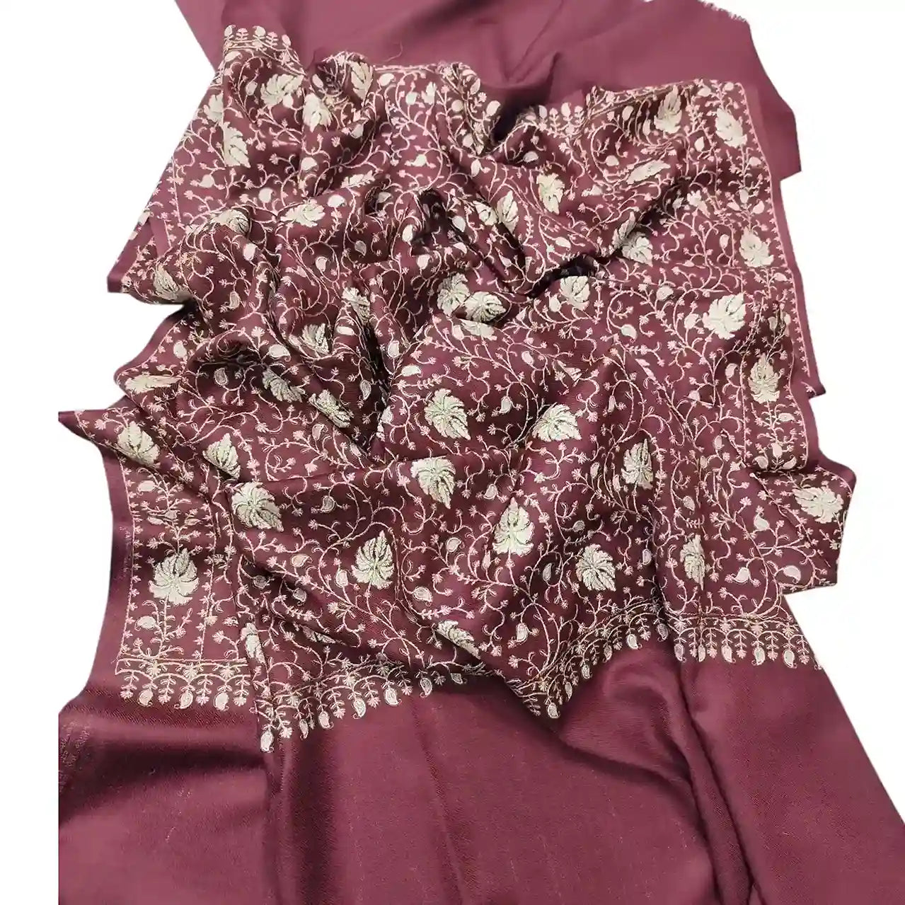 Fine Wool Computer Sozni Work Shawl - Maroon