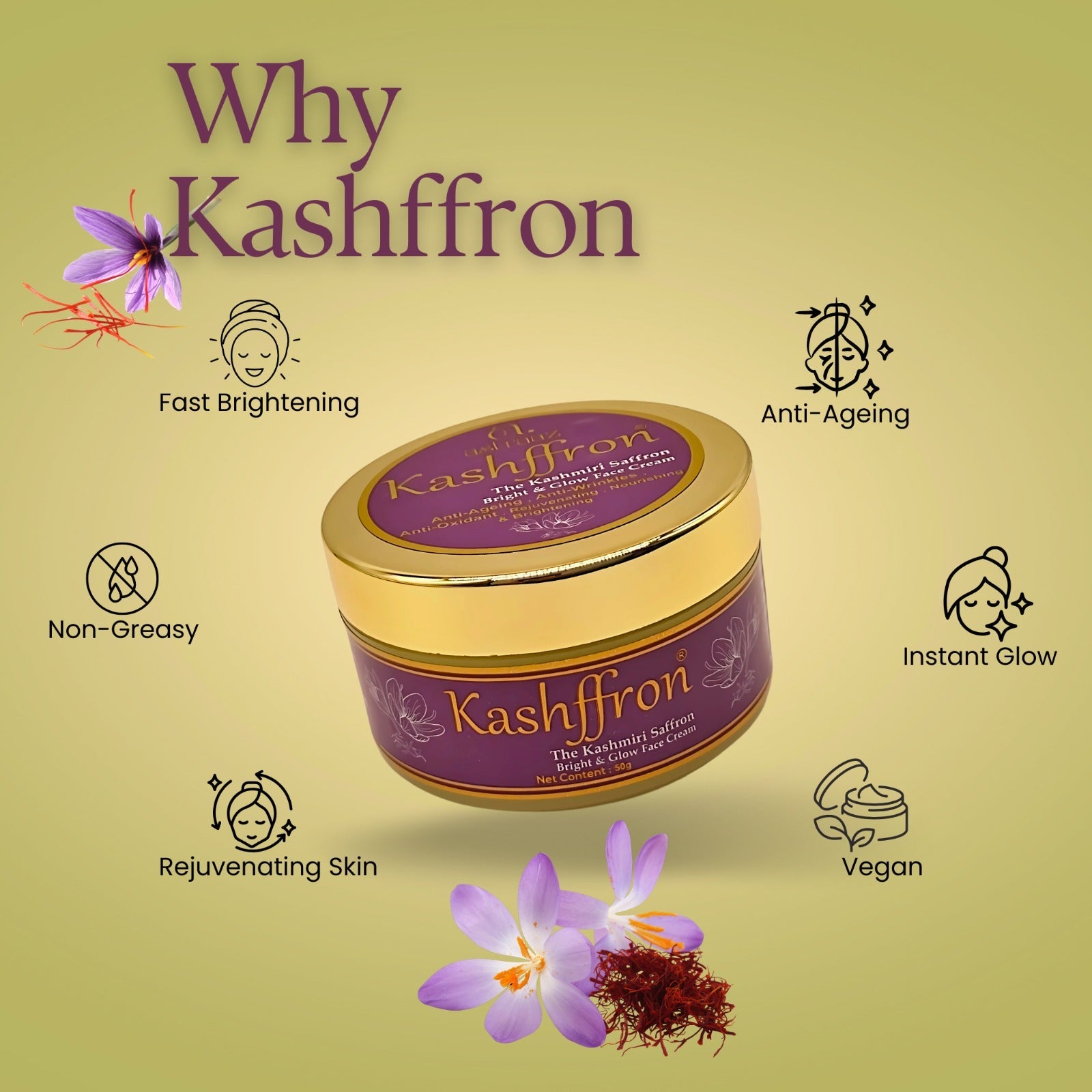 Astraaz Kashffron Saffron Glow Face Cream with Kashmiri Saffron for Brighter, Even Skin Tone