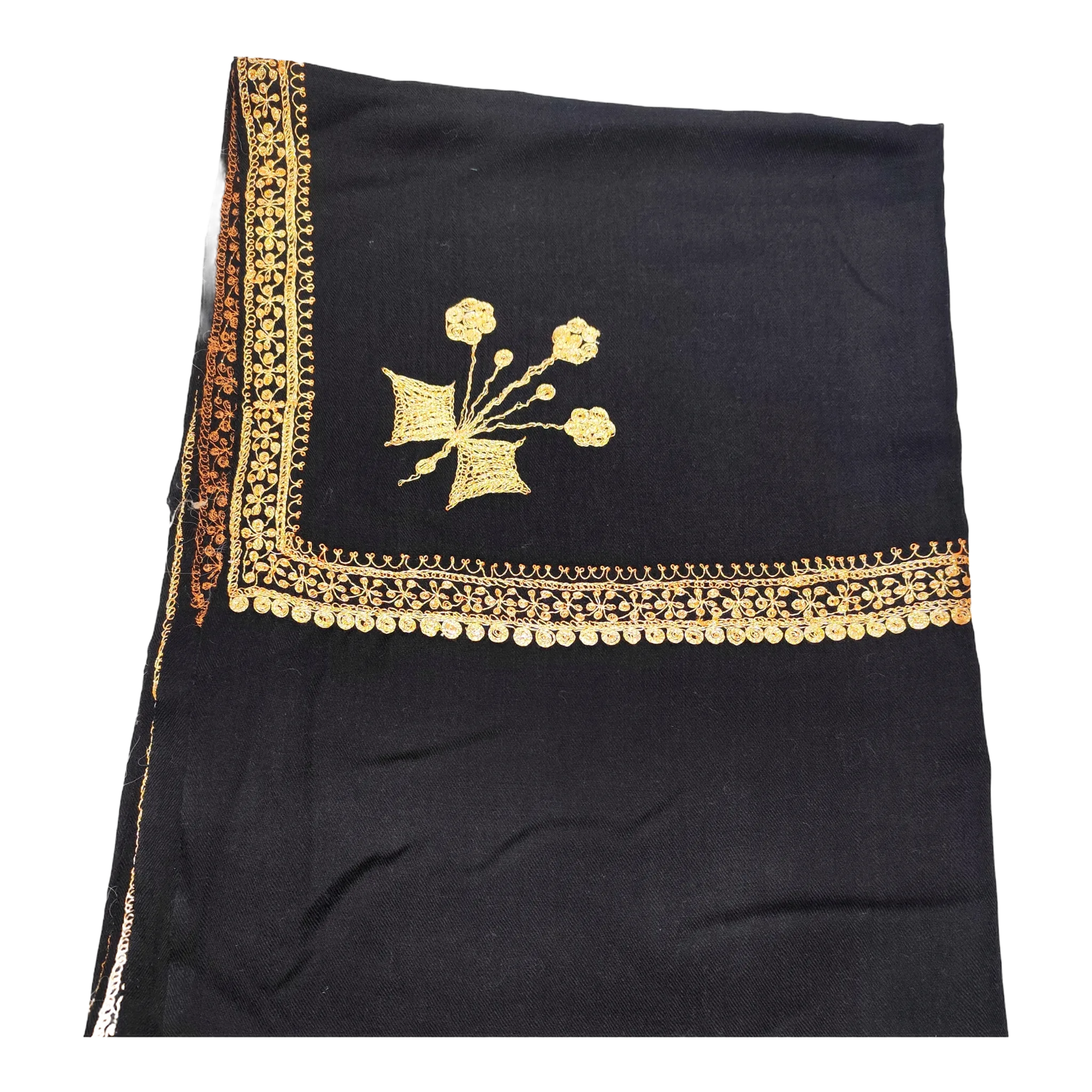 Kashmiri Machine-Embroidered Teli Work Fine Wool Blend Stole - Black