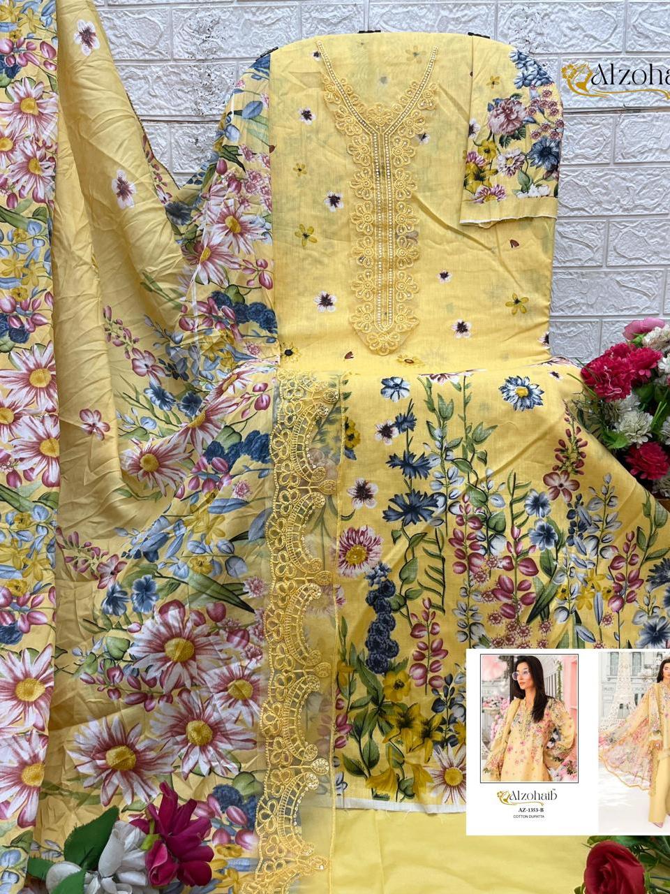 Pakistani Patch Work Lawn Cotton Frock Plazoo Suit with Cotton Dupatta