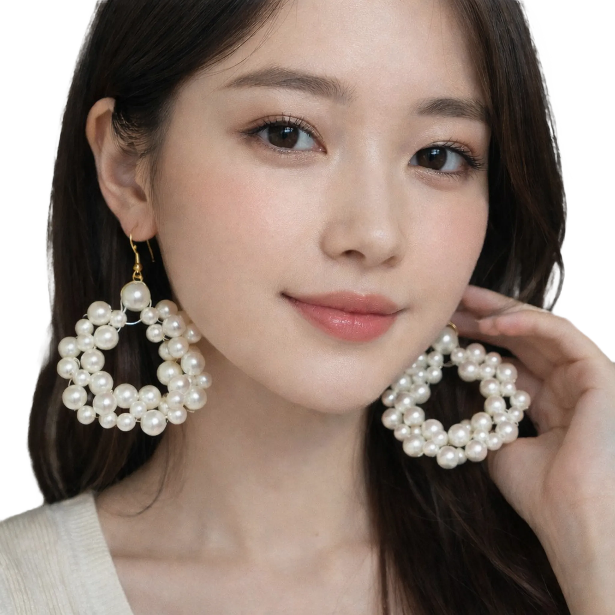 White Pearl Beaded Drop Earrings