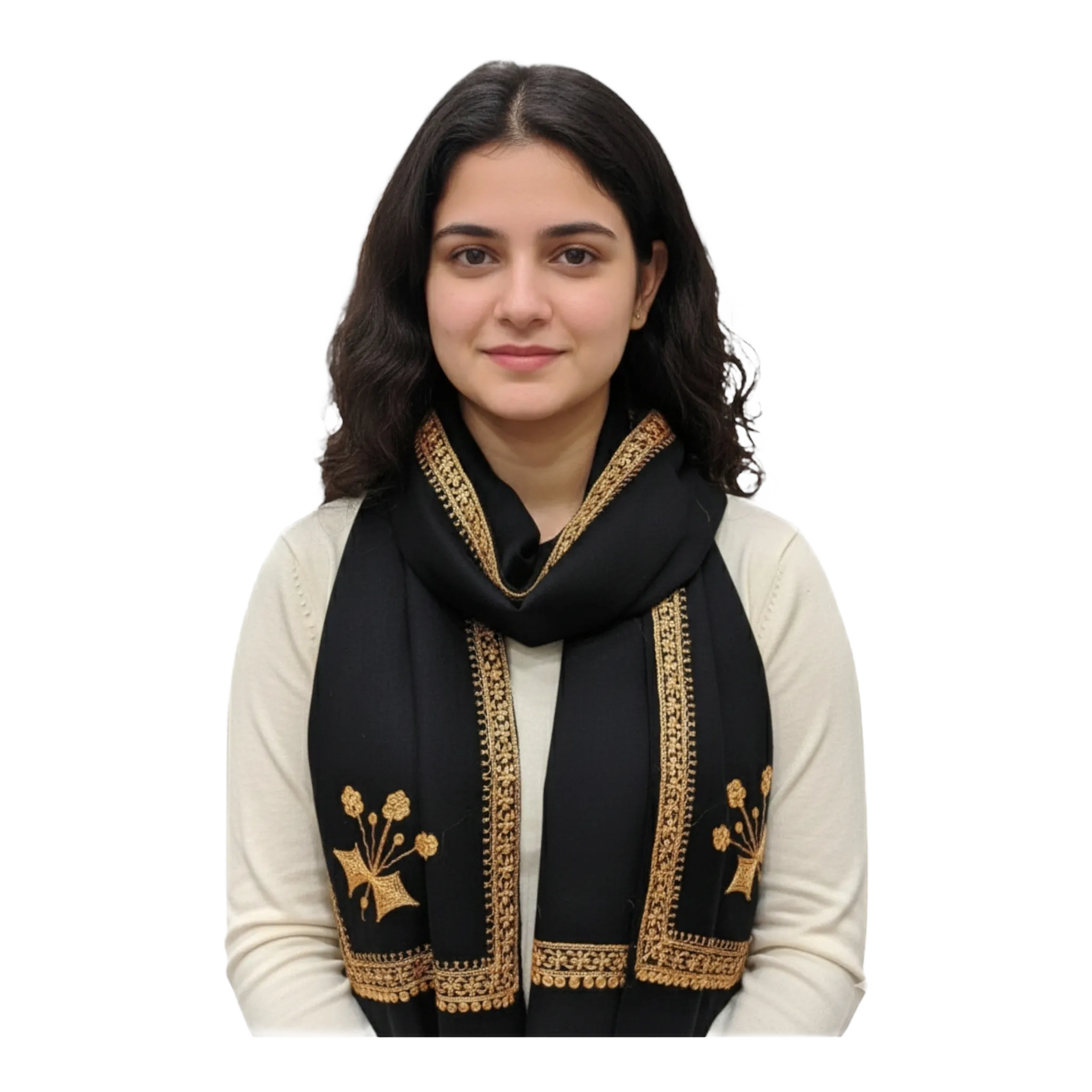 Kashmiri Machine-Embroidered Teli Work Fine Wool Blend Stole - Black