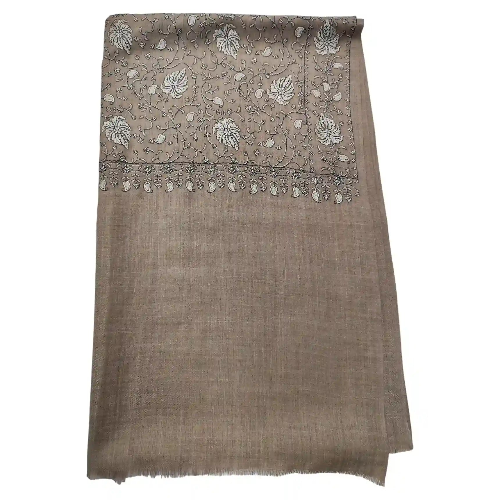 Kashmiri Sozni Work Fine Wool Shawl - Beige