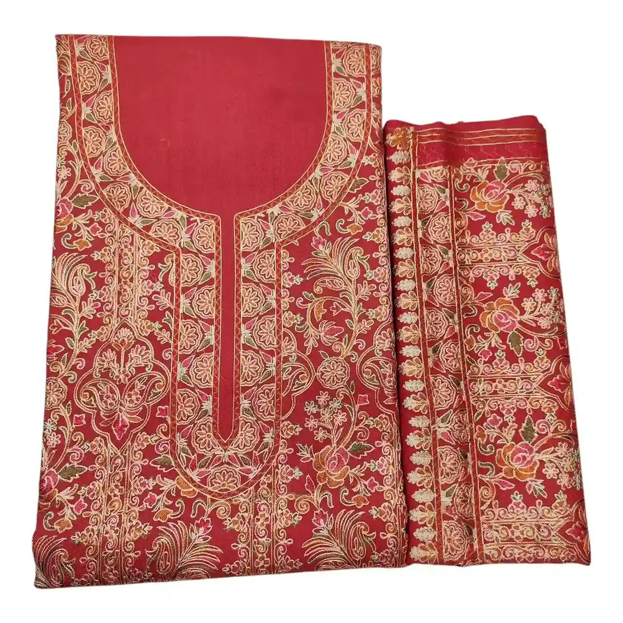 Kashmir Valley Crafts Three-Piece Suit with Intricate Nalkey Embroidery - Teal Blue