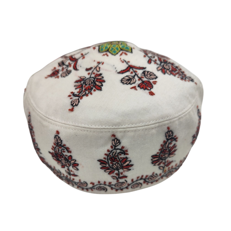 Kashmiri Sozni Cap White Colour