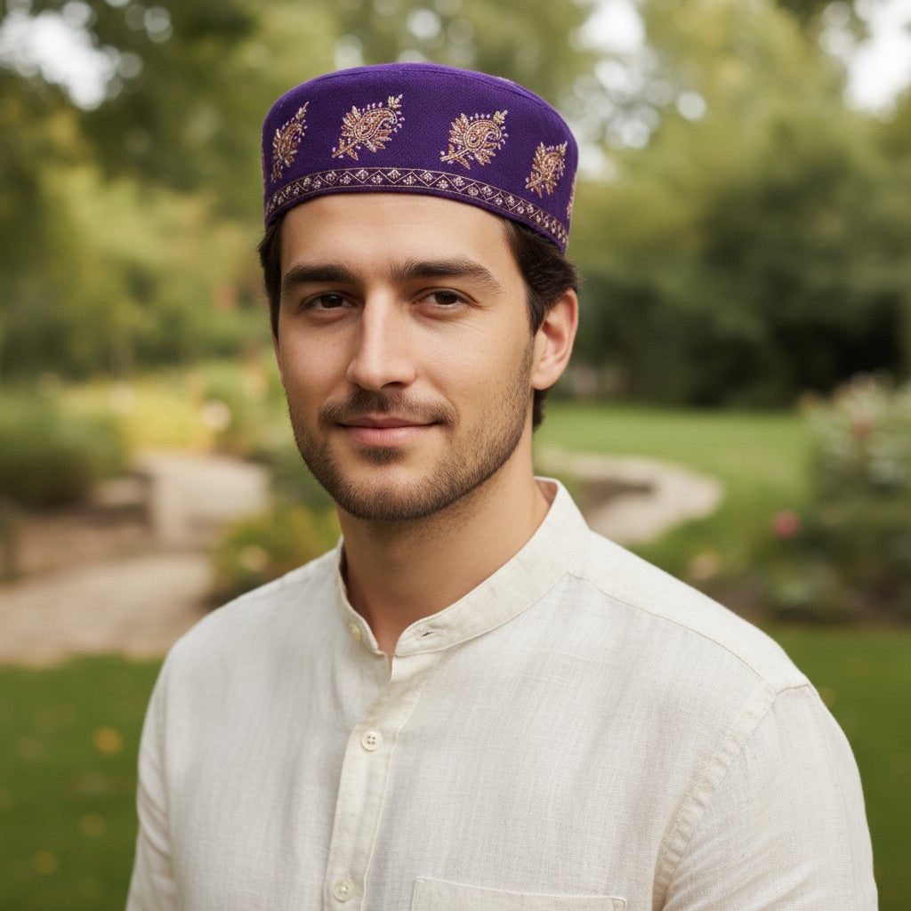 Premium Hand-Embroidered Sozni Woolen Cap